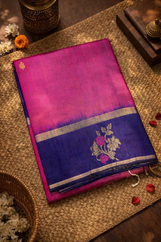 Pure Raw Silk Magenta with purple contrast border - SOL BY SMITHA