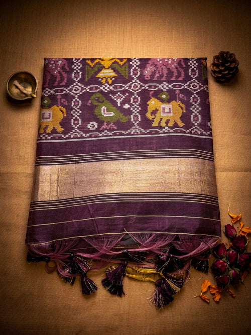 Purple Multicolor Printed Saree for Women | Ikat Style Cotton Saree with Tassels - SOL BY SMITHA