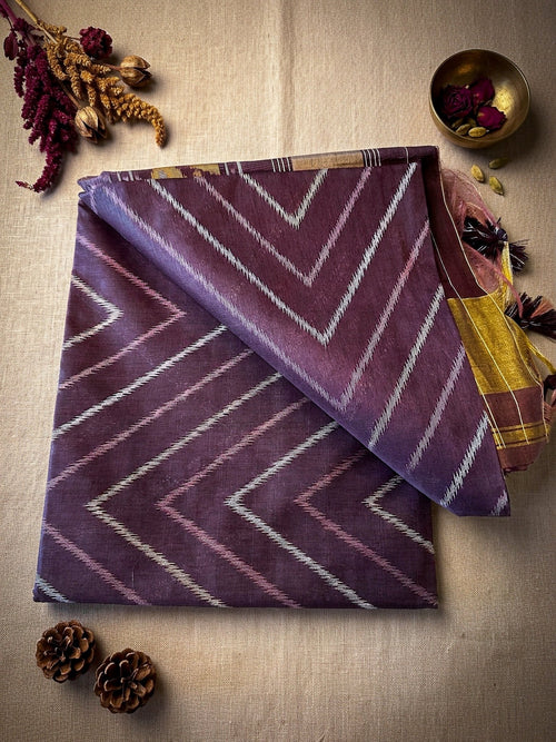 Purple Multicolor Printed Saree for Women | Ikat Style Cotton Saree with Tassels - SOL BY SMITHA