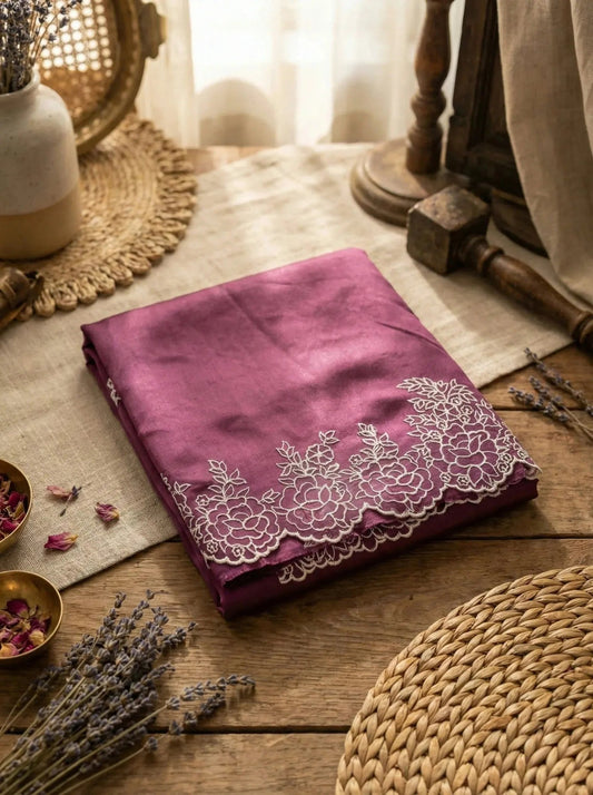 Purple Organza saree with white scallope - SOL BY SMITHA