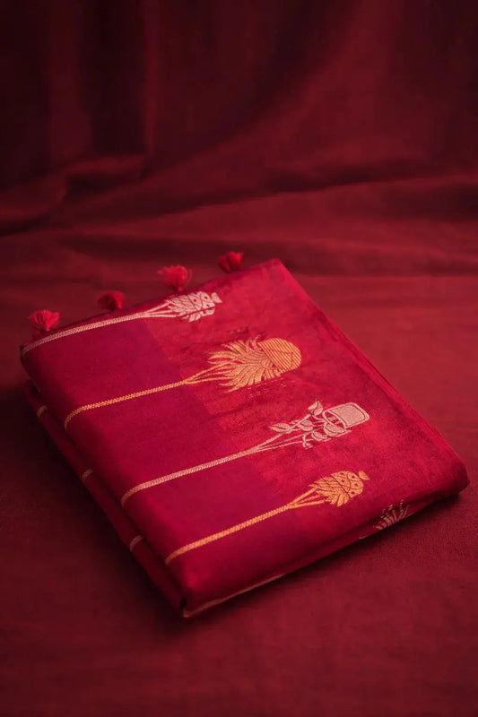Rani Pink Silk Saree with Gold Zari Weaving - SOL BY SMITHA
