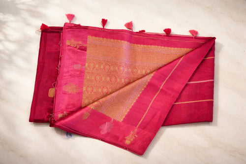Rani Pink Silk Saree with Gold Zari Weaving - SOL BY SMITHA