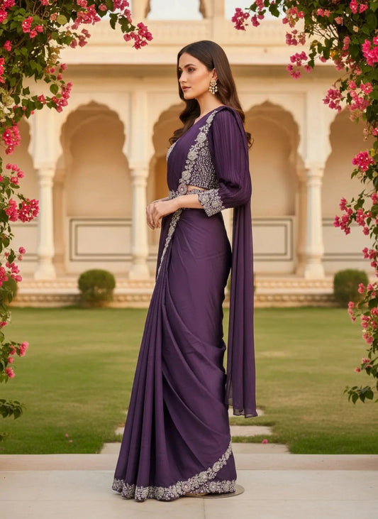 Readymade Saree with crepe satin silk blouse - SOL BY SMITHA
