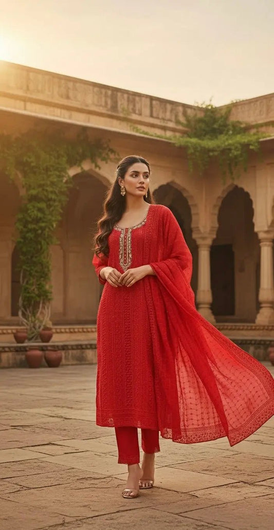 Red Churidar Set - SOL BY SMITHA