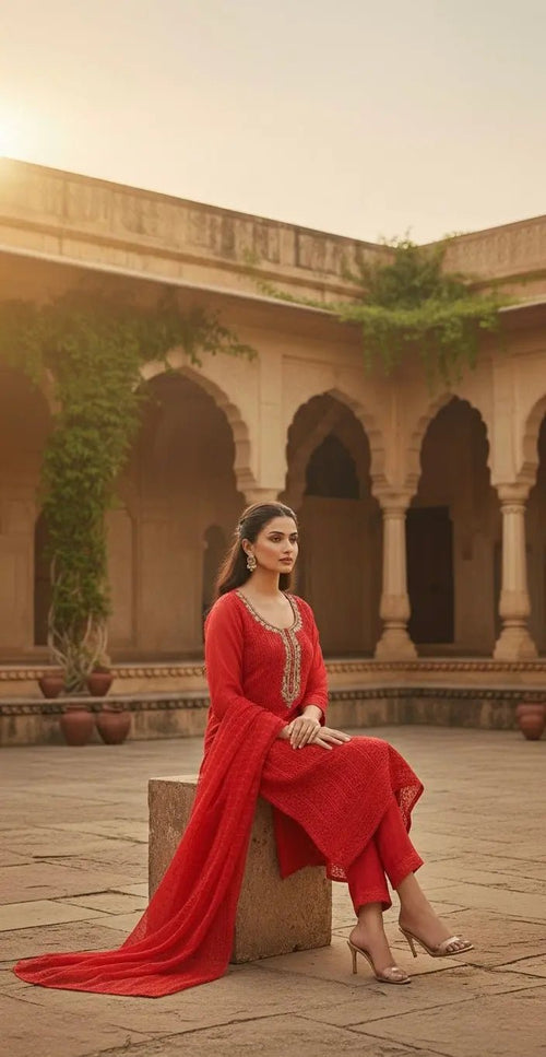 Red Churidar Set - SOL BY SMITHA