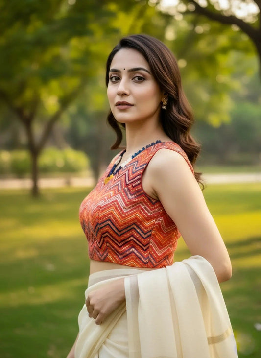 Red Embroidery Sleeveless Blouse - SOL BY SMITHA