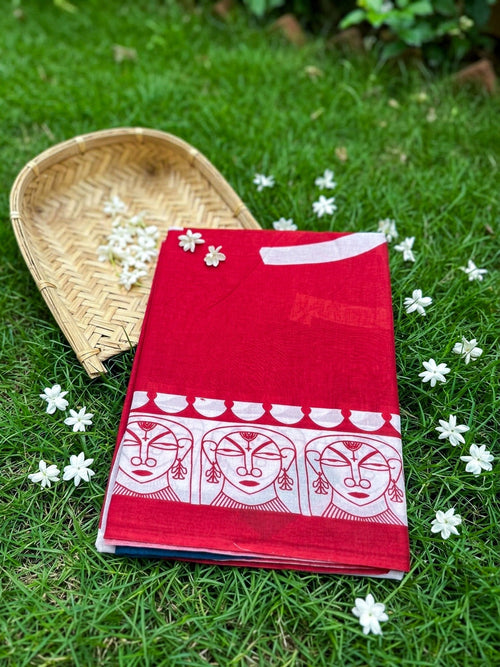 Red Jaipur Cotton Saree for Women | Hand Printed Artistic Cotton Saree - SOL BY SMITHA