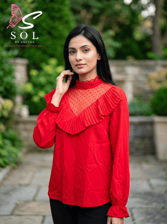 Red Lace Ruffle Top – Women’s Casual & Office Wear Dubai - SOL BY SMITHA