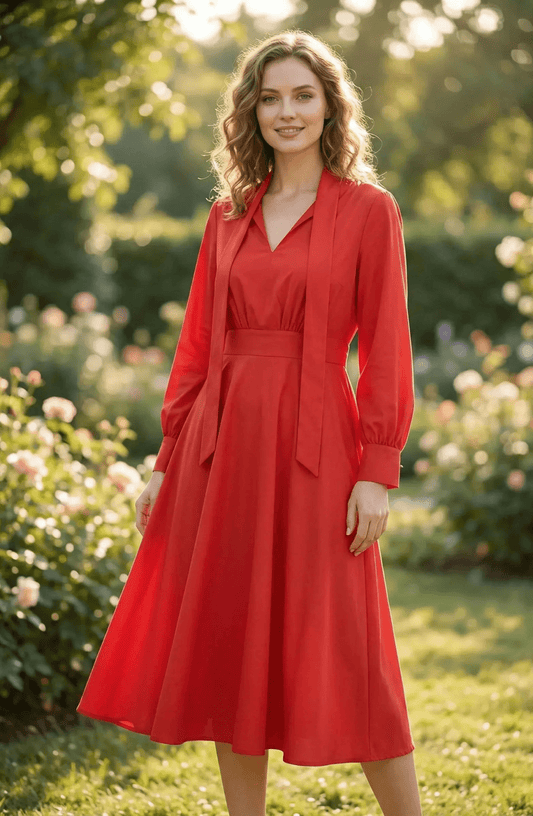Red Plain Long Frock - SOL BY SMITHA