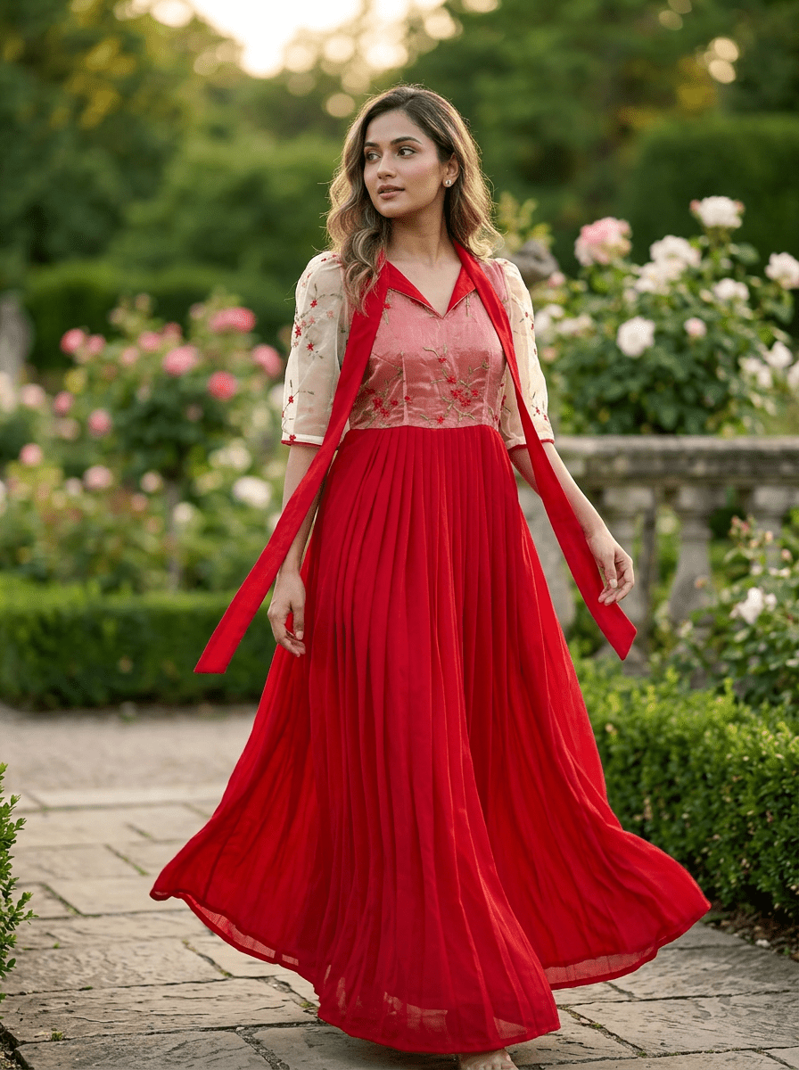 Red Pleated Frock - SOL BY SMITHA