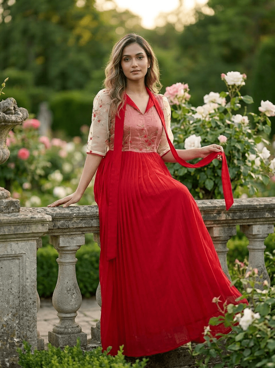 Red Pleated Frock - SOL BY SMITHA