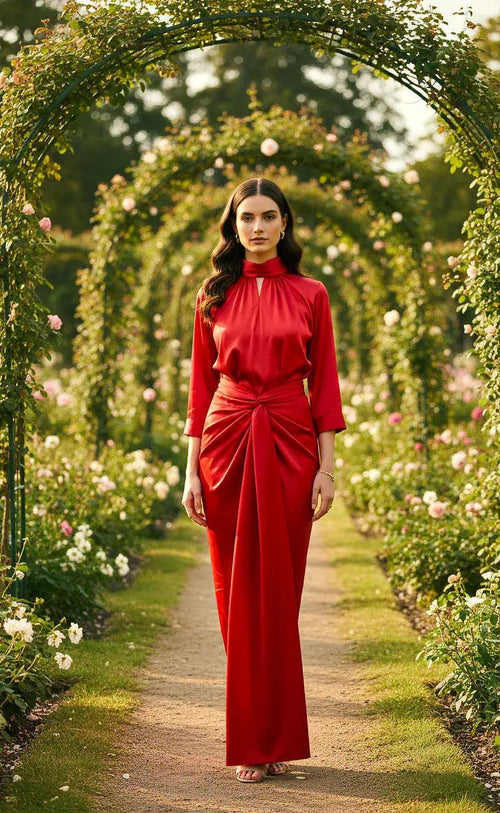Red Satin Shirt - SOL BY SMITHA