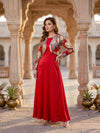 Red Shimmer Satin Gown with Designer Shrug | SOL by Smitha - SOL BY SMITHA