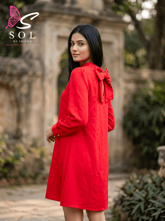 Red Shirt Dress with Bow Back – Elegant Women’s Dress Dubai - SOL BY SMITHA