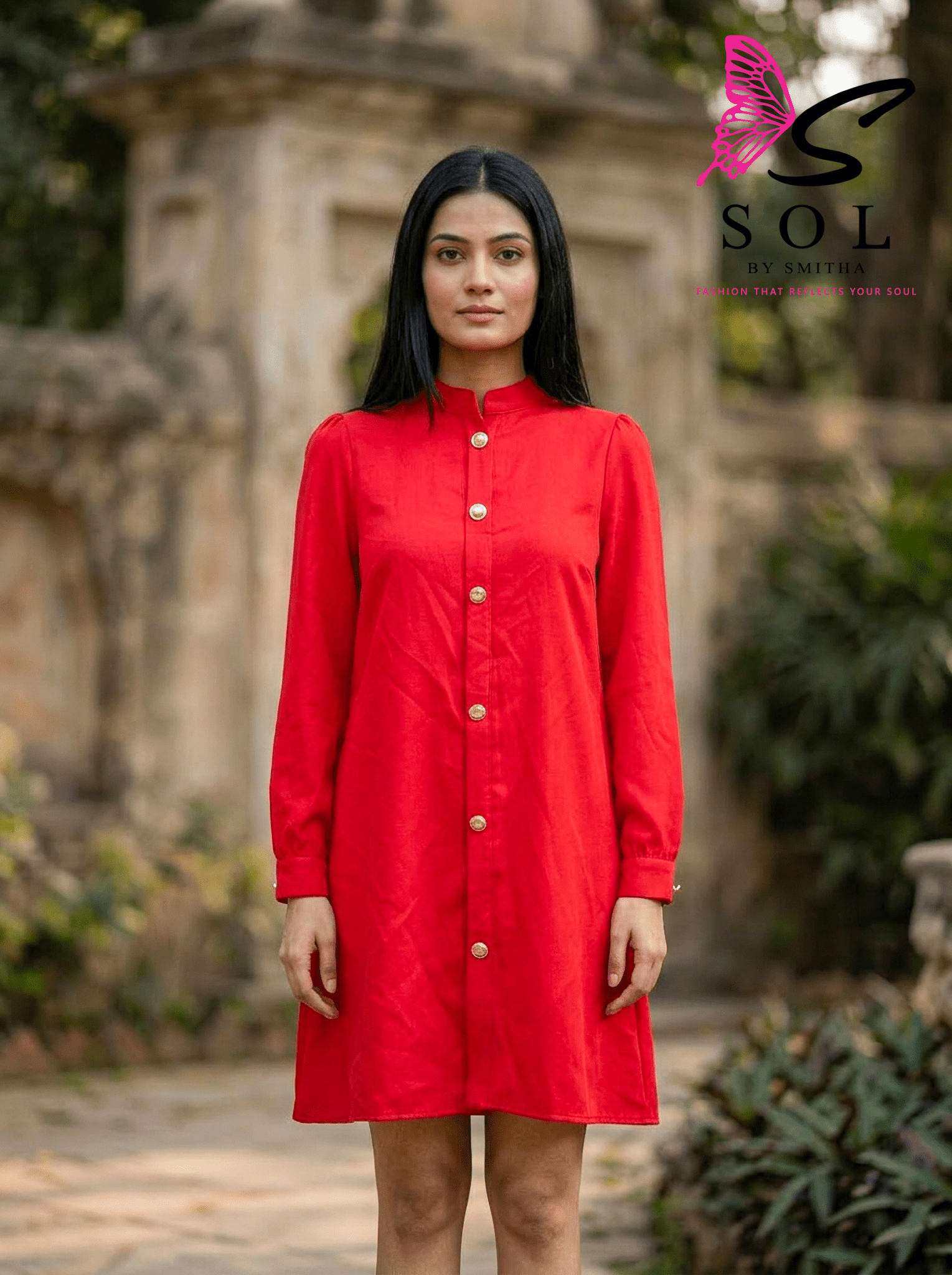 Red Shirt Dress with Bow Back – Elegant Women’s Dress Dubai - SOL BY SMITHA