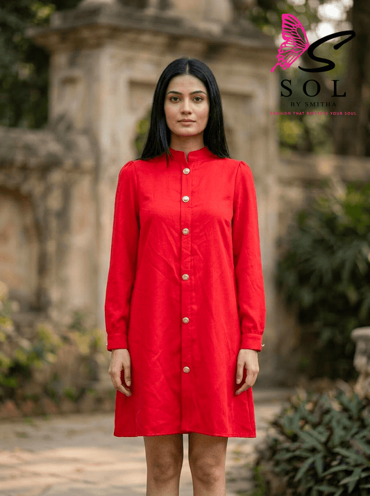 Red Shirt Dress with Bow Back – Elegant Women’s Dress Dubai - SOL BY SMITHA