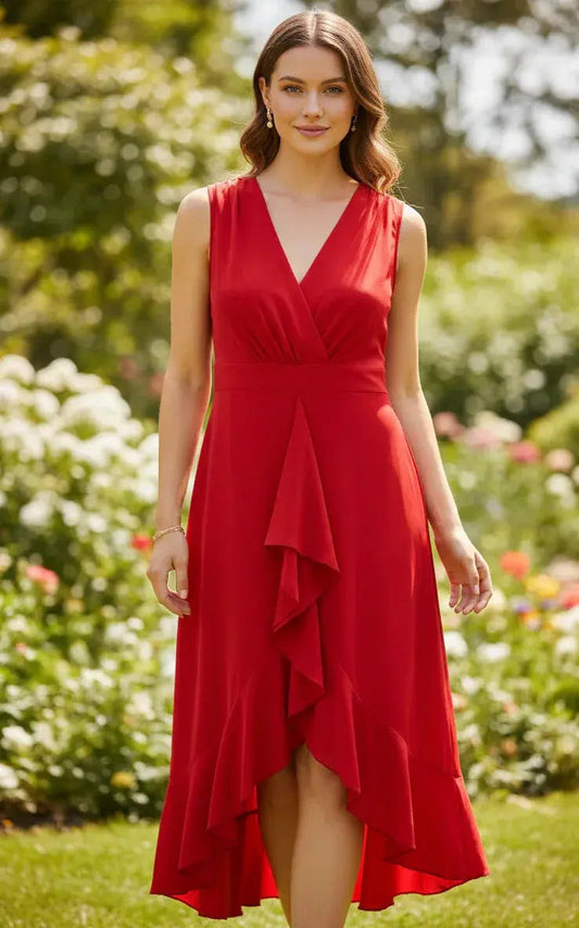 Red Sleeveless Dress - SOL BY SMITHA