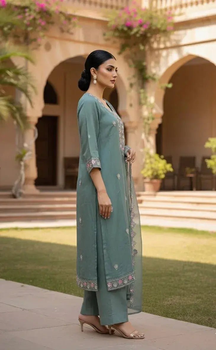 Sage Green Embroidered Suit Set - SOL BY SMITHA