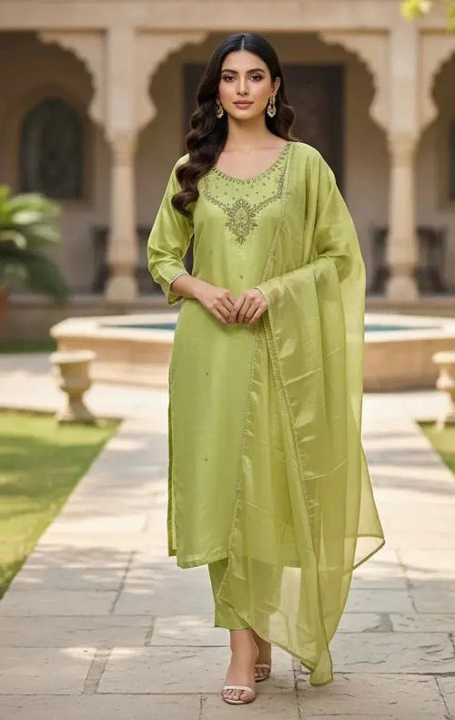 Shimmer Satin 3 - Piece Suit – Embroidered - SOL BY SMITHA