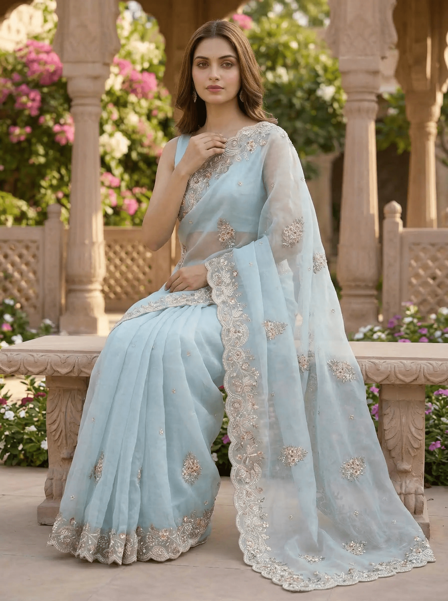 Silk Organza Bead Work Saree - SOL BY SMITHA