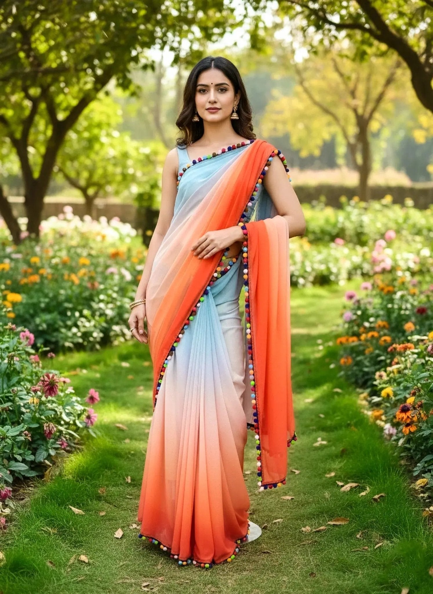 Sky Blue & Peach Saree - SOL BY SMITHA