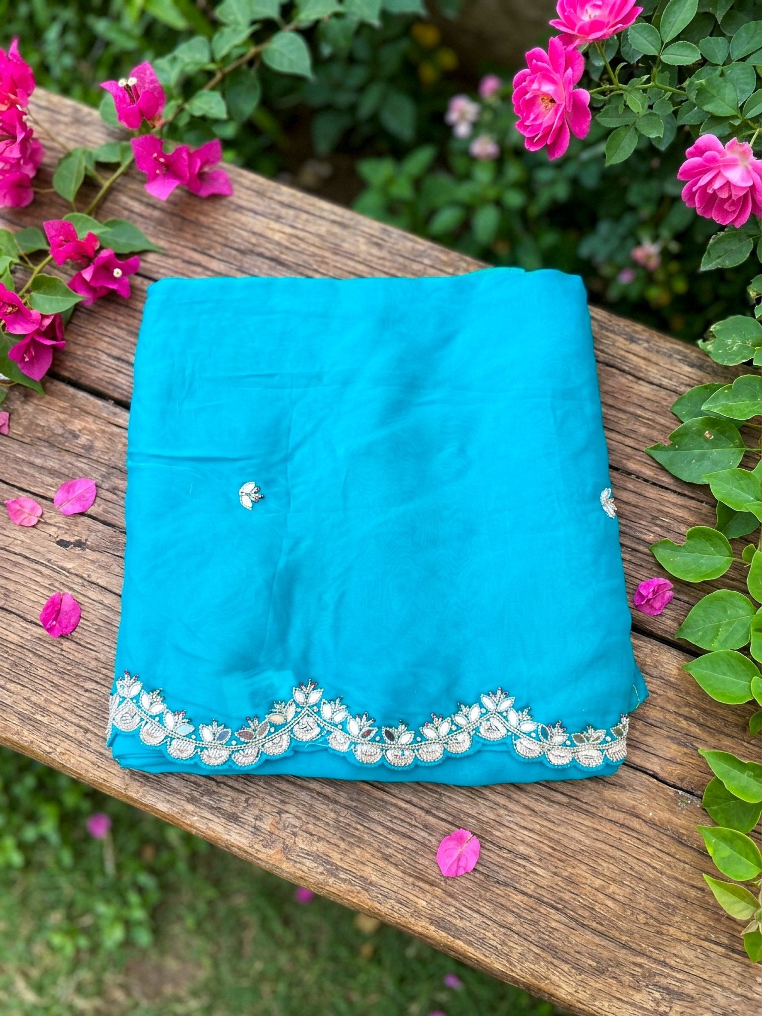 Soft Silk Saree with Mirror Work Scalloped Border | Elegant Designer Saree - SOL BY SMITHA