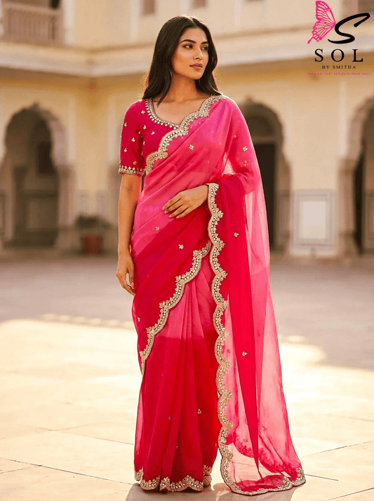 Soft silk with mirror work scallope border - SOL BY SMITHA