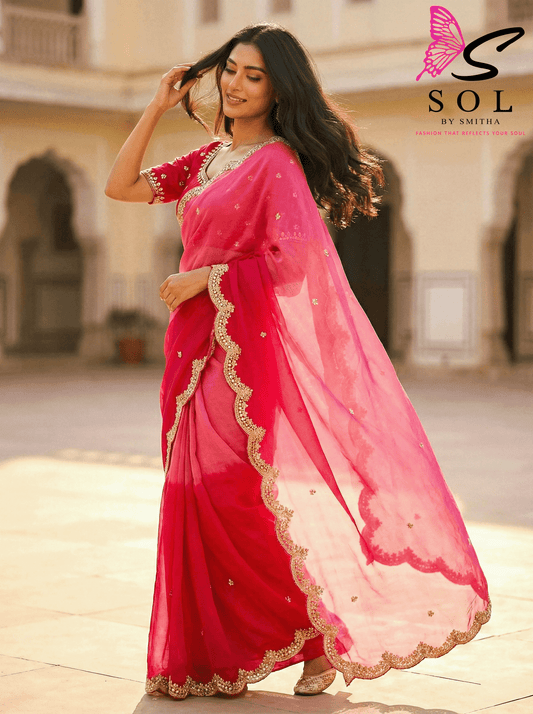 Soft silk with mirror work scallope border - SOL BY SMITHA