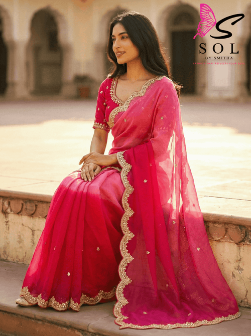 Soft silk with mirror work scallope border - SOL BY SMITHA