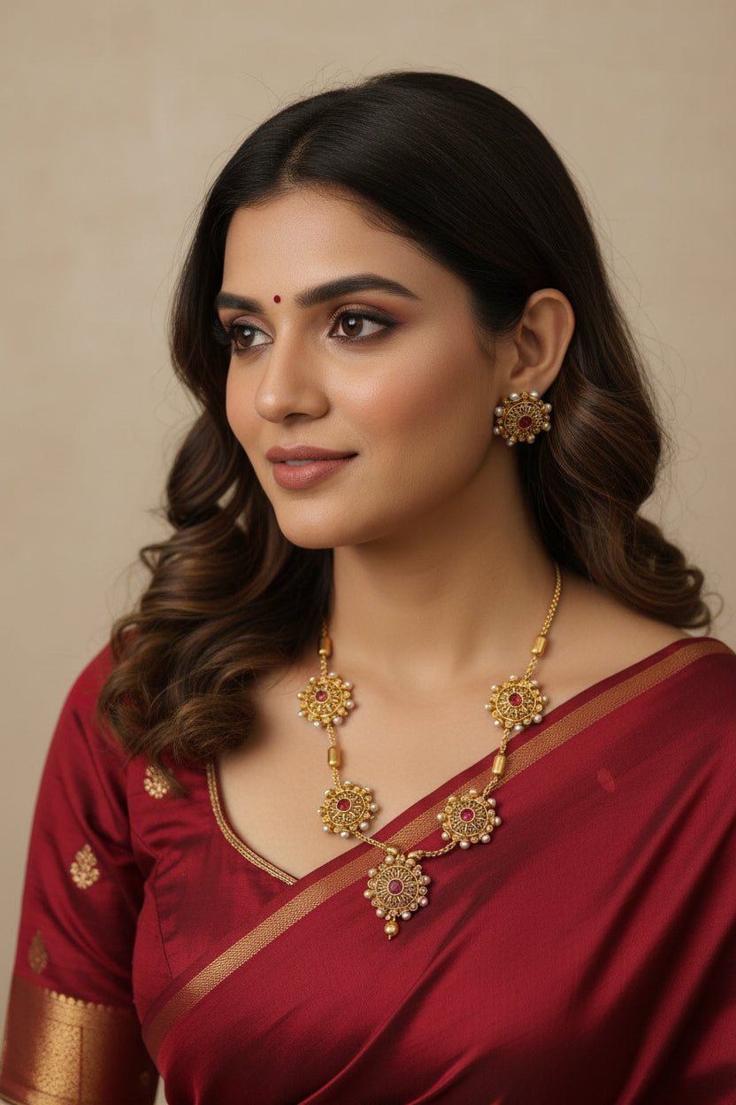 Red and multi-colored thin chain with 20 circular links from SOL by Smitha, showcasing a delicate jewelry design.