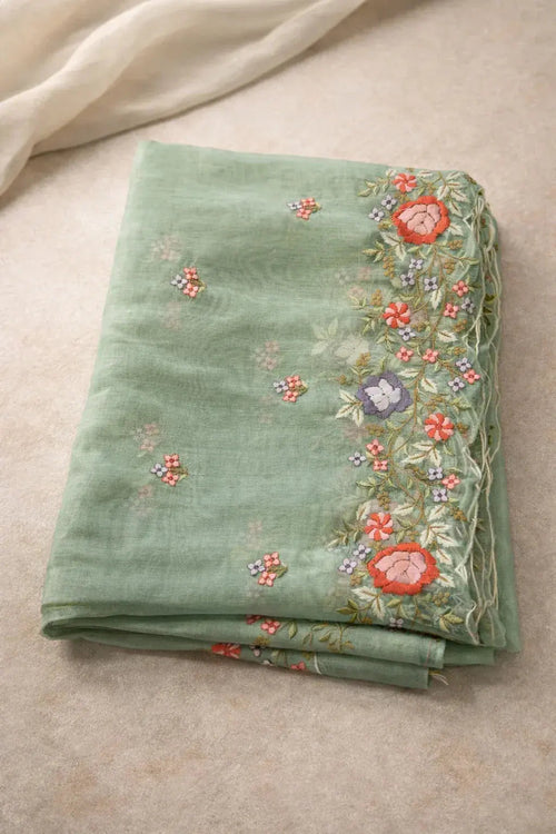 Tissue Organza Saree with scallope embroidery - SOL BY SMITHA