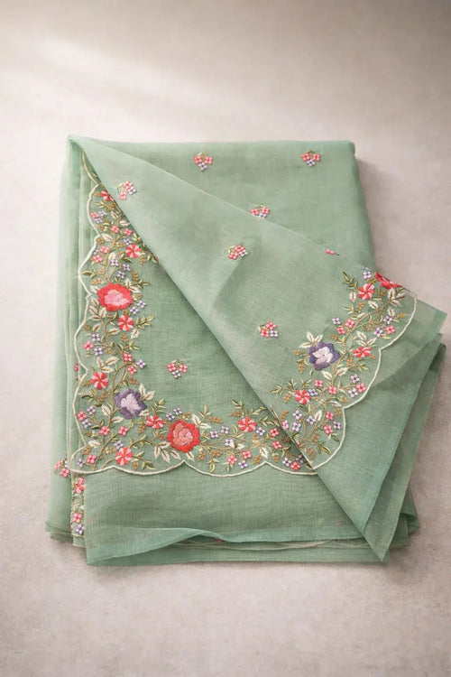 Tissue Organza Saree with scallope embroidery - SOL BY SMITHA