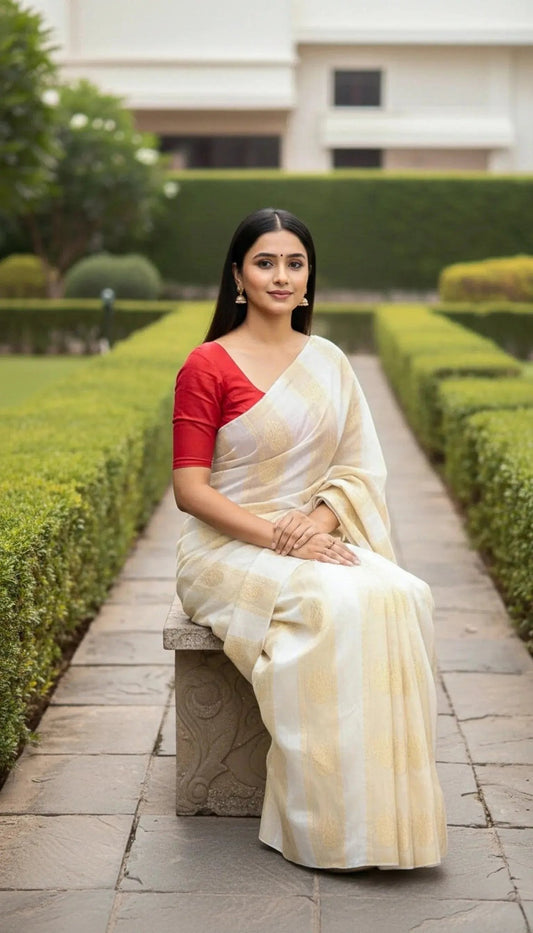 Tissue with gold stripe pallu saree - SOL BY SMITHA