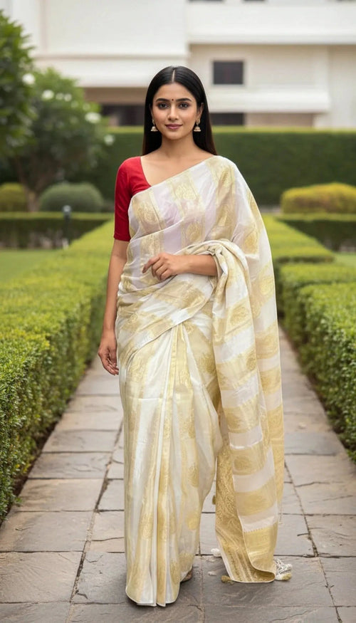Tissue with gold stripe pallu saree - SOL BY SMITHA