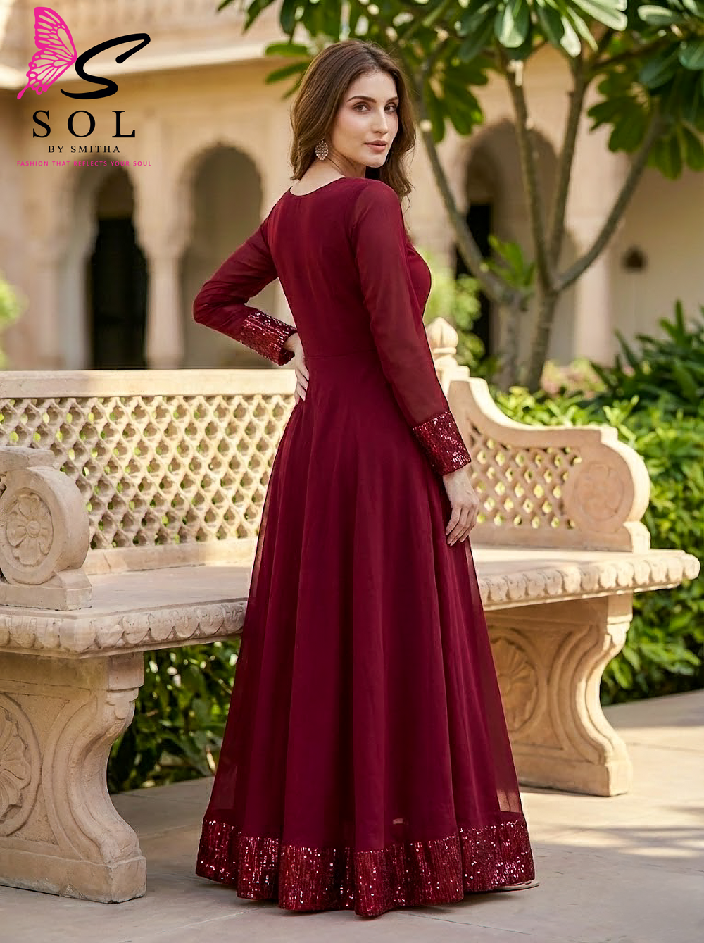 Maroon Gown Saree