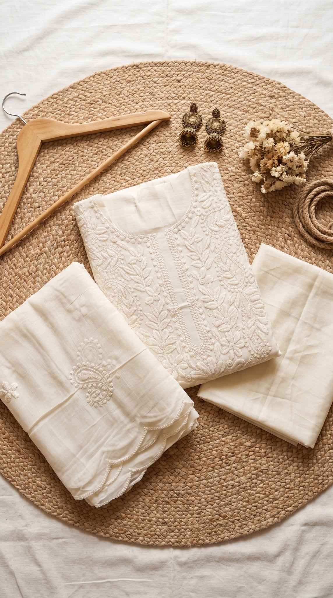 Unstitch Mul Chanderi 3-piece suit by SOL BY SMITHA with intricate patterns and fabric details displayed on the fabric.