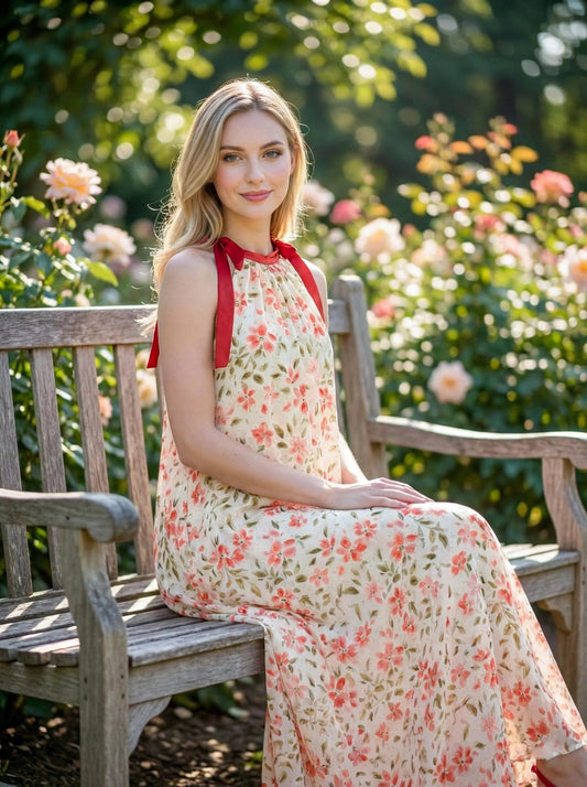 White Floral Print Gown - SOL BY SMITHA