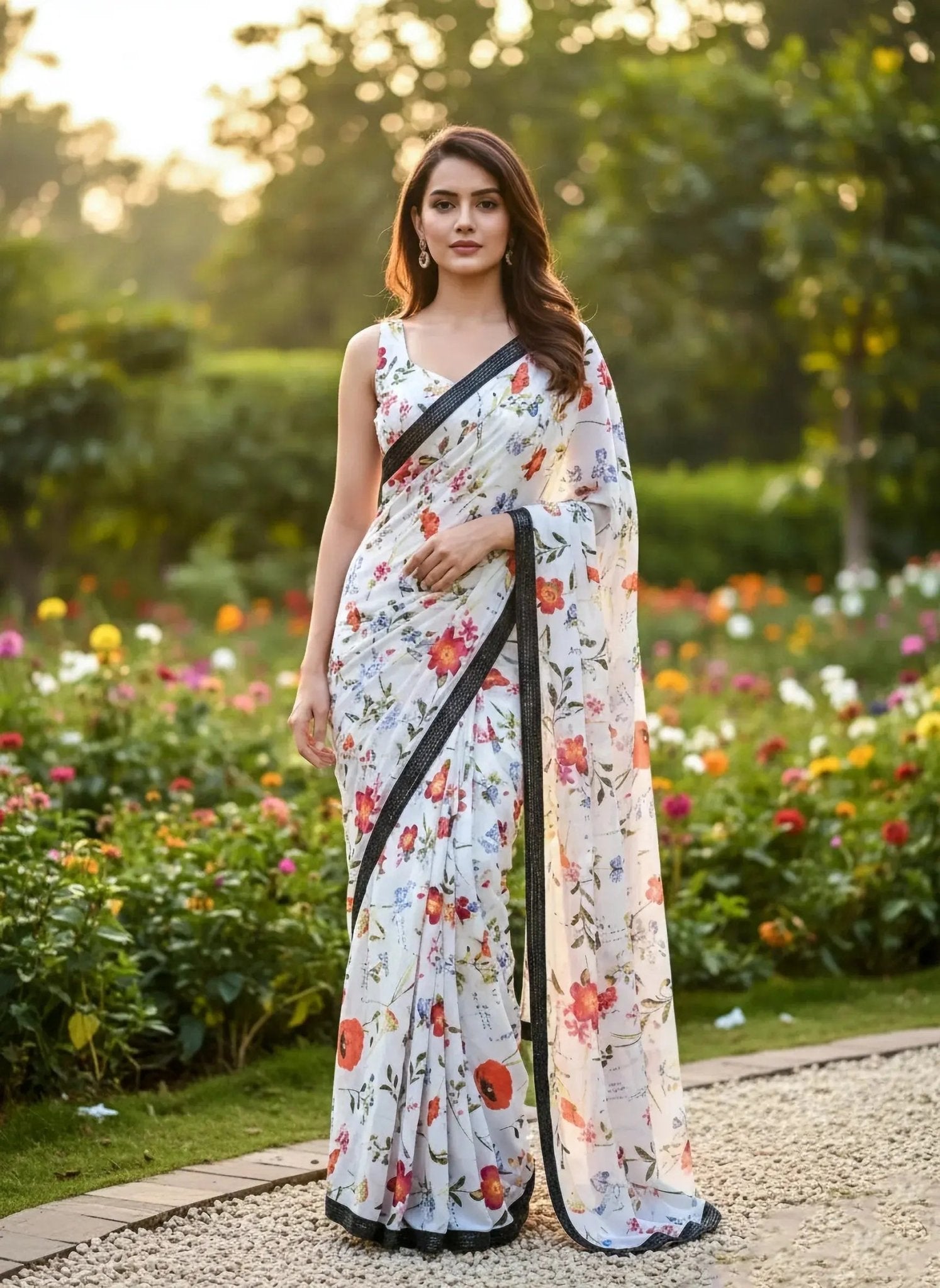 White Saree With Big Black Border - SOL BY SMITHA