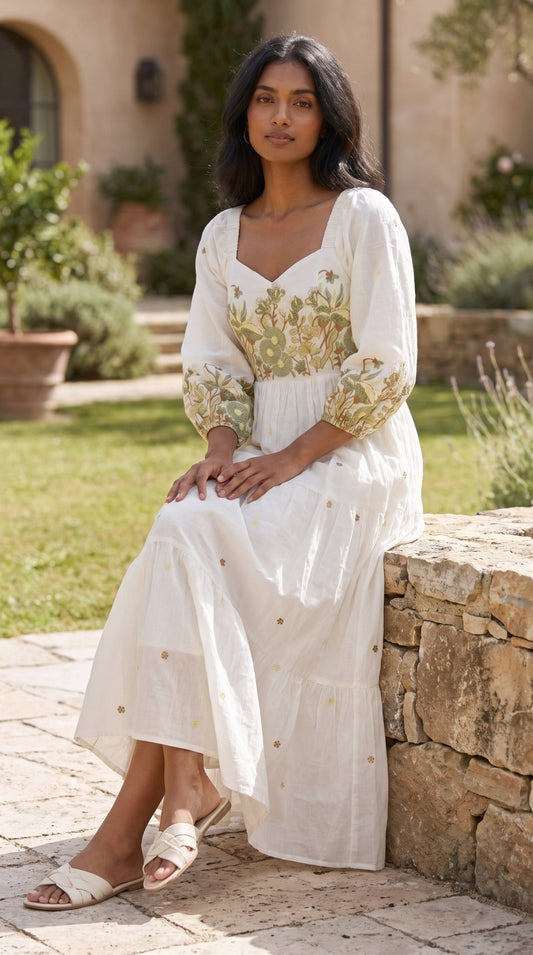 Women’s Cotton Embroidered Frock | Elegant Cotton Frock - SOL BY SMITHA