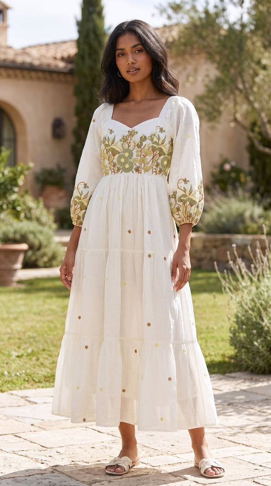 Women’s Cotton Embroidered Frock | Elegant Cotton Frock - SOL BY SMITHA