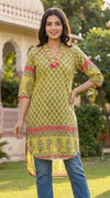 Women’s cotton high-low kurta by SOL BY SMITHA, stylish cotton kurti with a relaxed fit and elegant high-low hem design.