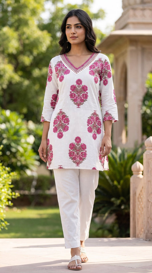 Women’s cotton short kurti by SOL BY SMITHA, stylish everyday kurti with a comfortable fit and vibrant design.