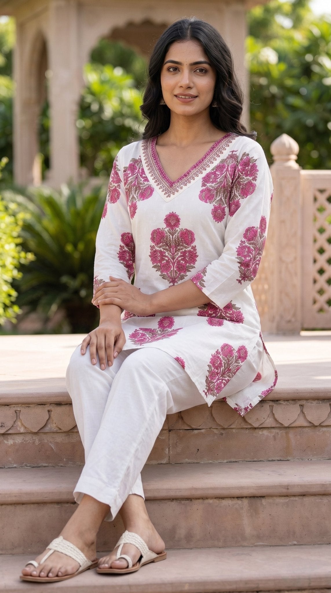 Women’s cotton short kurti by SOL BY SMITHA featuring a stylish, casual design with colorful patterns and comfortable fit.