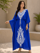 Women’s Embroidered Viscose Kaftan Maxi Dress with Waist Tie – Relaxed Fit - SOL BY SMITHA