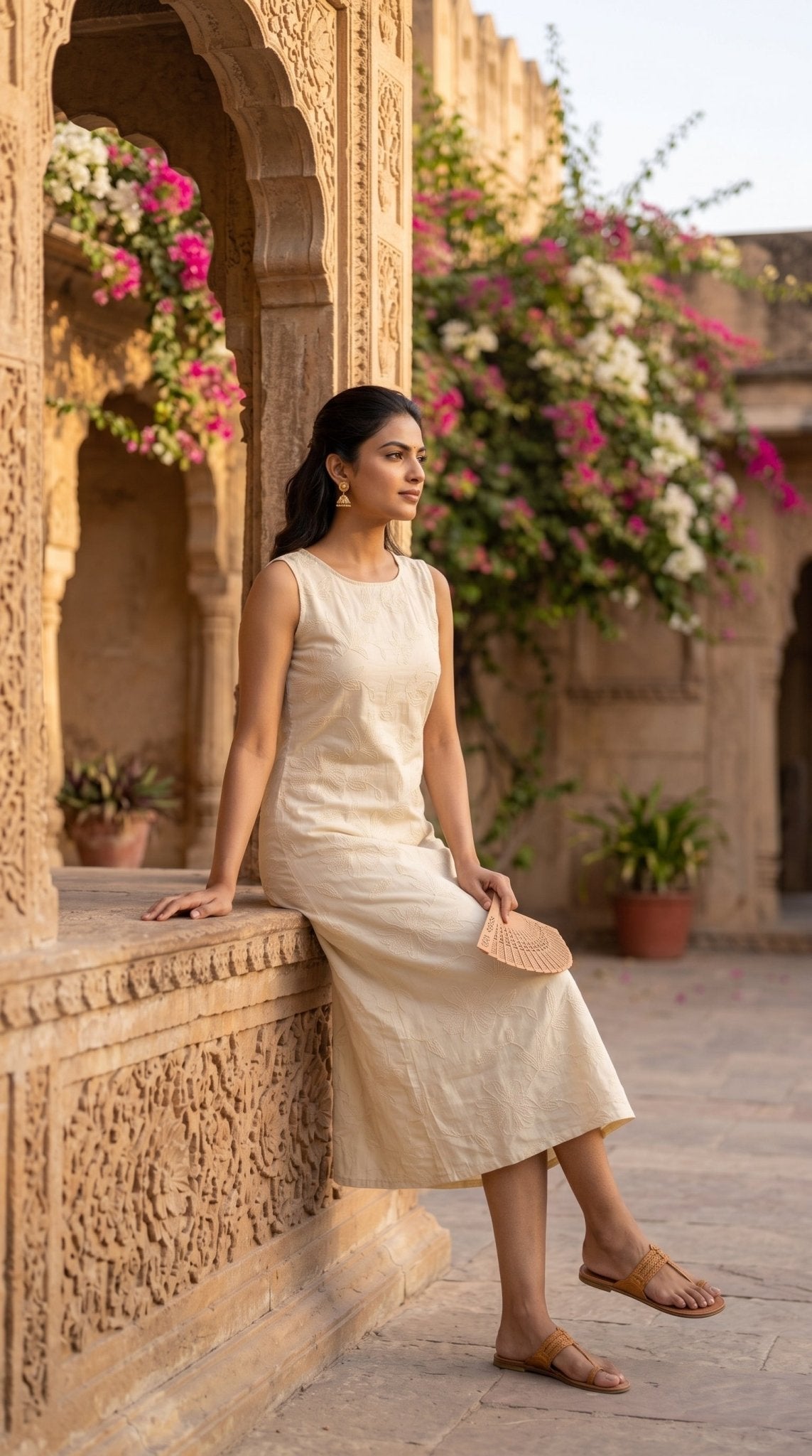 Women’s Jute Cotton Embroidered Frock | Sleeveless Floral Frock - SOL BY SMITHA