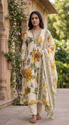 Women’s Mull cotton embroidered 3-piece salwar suit set by SOL BY SMITHA, featuring a traditional design with intricate embroidery.