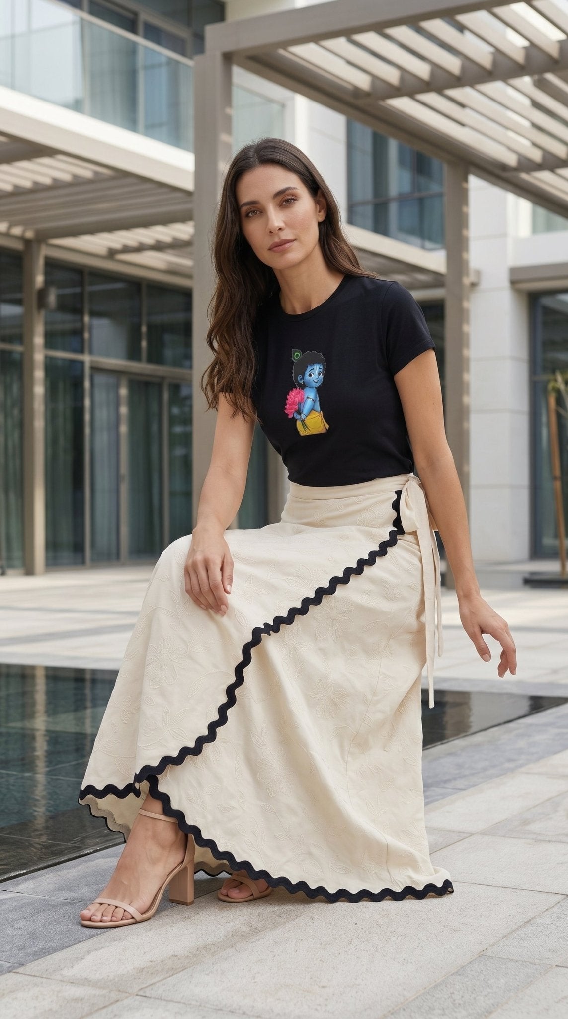 Women’s overlap wrap-style skirt by SOL BY SMITHA, featuring a stylish design and comfortable fit.