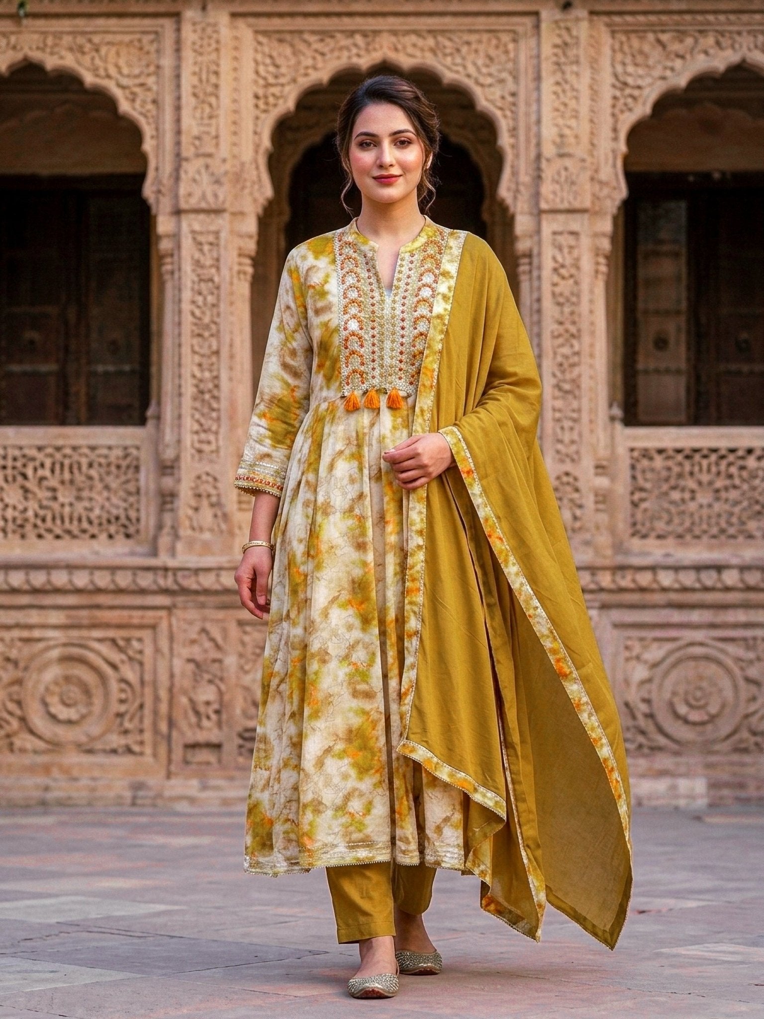 Yellow Anarkali 3 Piece Kurta Set | Stylish Festive Wear for Women - SOL BY SMITHA